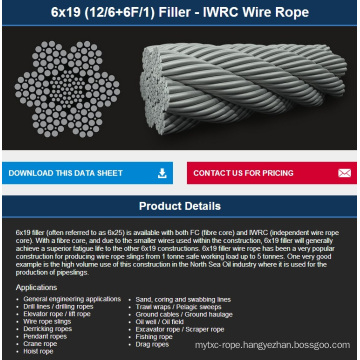 6X19 (12/6+6F/1) Filler - IWRC Wire Rope